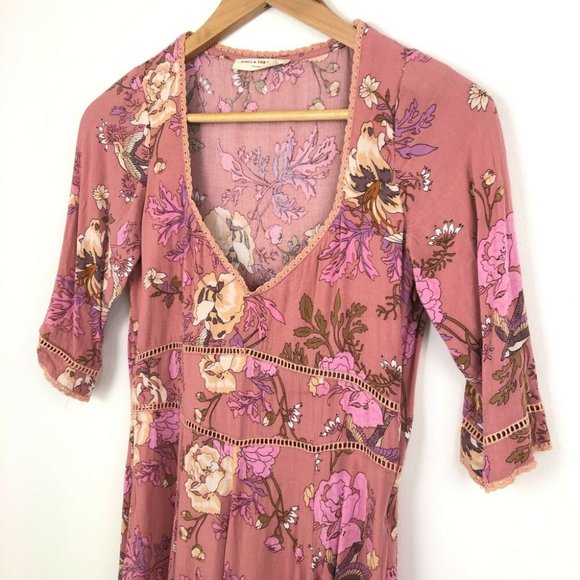 Spell & The Gypsy Rosa Pink Floral Mini Dress Size XS Half Sleeve Lightweight - Picture 4 of 10